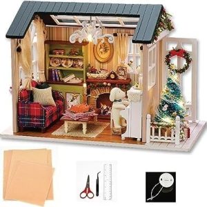 Kit Casa In Miniatura per Adulti Da Costruire, Modello Di Mini Casa Fai-Da-Te Completo Di Copertura Antipolvere per Mobile e Luci LED Regali Artigianale Giocattoli Creativi Fatti a ManoB