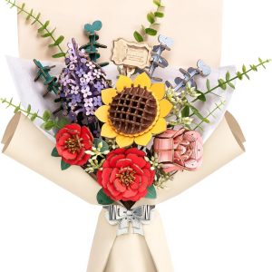 3D Wooden Puzzles Flower Bouquet Model Kit Building Set for Adults, Wooden Flower Building Toy Botanical Collection, Creative Gift Idea Home Decor(Sunflower/Red Camellia/Pink Rose/Lilac)