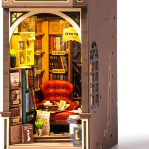 Rolife Book Nook Kit 3D Wooden Puzzle for Adults 8.6" Vintage Bookstore House Miniature Kit with LED Decorative Bookends Wood Craft Hobby Gift for Girls Boys Adults
