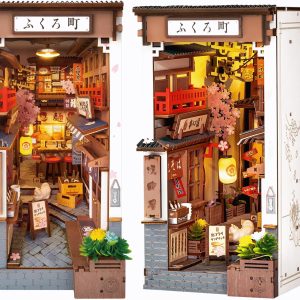 Rolife DIY Book Nook Kits for Adults, Miniature Dollhouse Booknook Kit, 3D Wooden Puzzle Creative Decorative Bookends Bookshelf Diorama Insert Crafts Hobbies Gifts (Sakura Wine Alley)