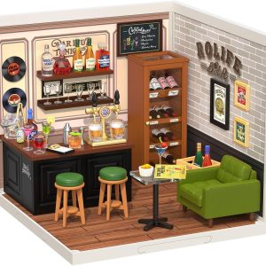 Rolife DIY Miniature Plastic House Building Set Toys Playset with LED Suitable for Mini Figures Construction Toys Diorama Kit Gifts for Adults (Leisurely Cheers Bar)