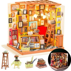 Rolife DIY Miniature House Kit Sam's Study, Tiny House Kit for Adults to Build, Mini House Making Kit with Furnitures, HalloweenChristmas DecorationsGifts for Family and Friends (Sam's Bookstore)