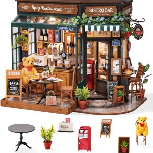 Rolife DIY Miniature House Kit for Adults, Mini Wooden Dollhouse Kit to Build, Bakery Tiny House Miniatures Diorama Building Kits-Birthday Christmas Craft Hobbies Gift for Teens Kids（Tipsy Restaurant）