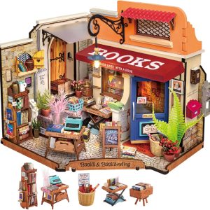 Rolife DIY Miniature House Kit 1:20 Scale Bookstore, Build Mini House Building Kit with LED Lights Craft Kits for Aduls Gifts for Him Her