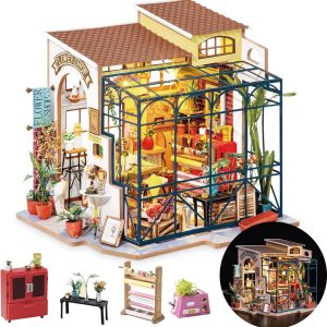 Rolife DIY Miniature Flower Shop, Tiny House Making Kit with Furniture, HalloweenChristmas DecorationsGifts for Family and Friends (Emily's Flower Shop)