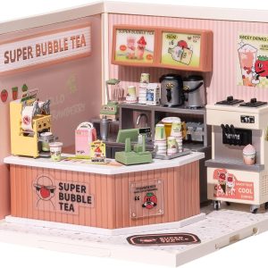 Rolife LED Building Blocks for Adults,1:24 Toy Building Sets,Model Building Kits for Kids Ages 8-12-15,DIY Miniature Dollhouse Kits for Adults,Hobbies for Women Men (4.Double Joy Bubble Tea)