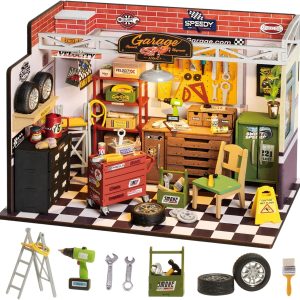 Rolife DIY Miniature House Kit Garage Workshop, Build 1/20 Mini House Building Kit with LED Craft Kits for Aduls Gifts for Him Her Kids
