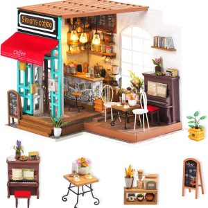 Rolife DIY Miniature Dollhouse Kit Coffee House Wooden Mini House Crafts DIY Model Kits Christmas Birthday Gifts for Women Family (Simon's Coffee)