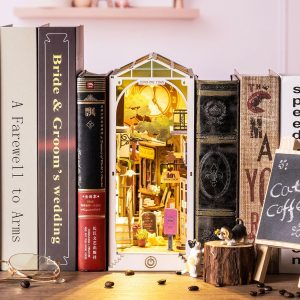 Rolife DIY Book Nook Kit 3D Wooden Puzzle, Bookshelf Indert Decor with LED DIY Bookend Diorama Dollhouse Kit Crafts Hobbies Gifts for AdultsTeens (Sunshine Town)
