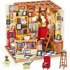 Rolife DIY Miniature Room Set-Woodcraft Construction Kit-Wooden Model Building Set-Mini House Crafts-Fashion Library Playset-Creative Birthday for Adults Women and Friends