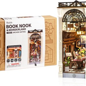 Rlife DIY Book Nook Kits for Adults, Miniature Dollhouse Booknook Kit, 3D Wooden Puzzle Creative Decorative Bookends Bookshelf Diorama Insert Crafts Hobbies Gifts (Arcade Dating)